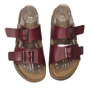 Birkenstock Original Footbed Burgundy Leather Arizona Sandals Size 40 Unisex